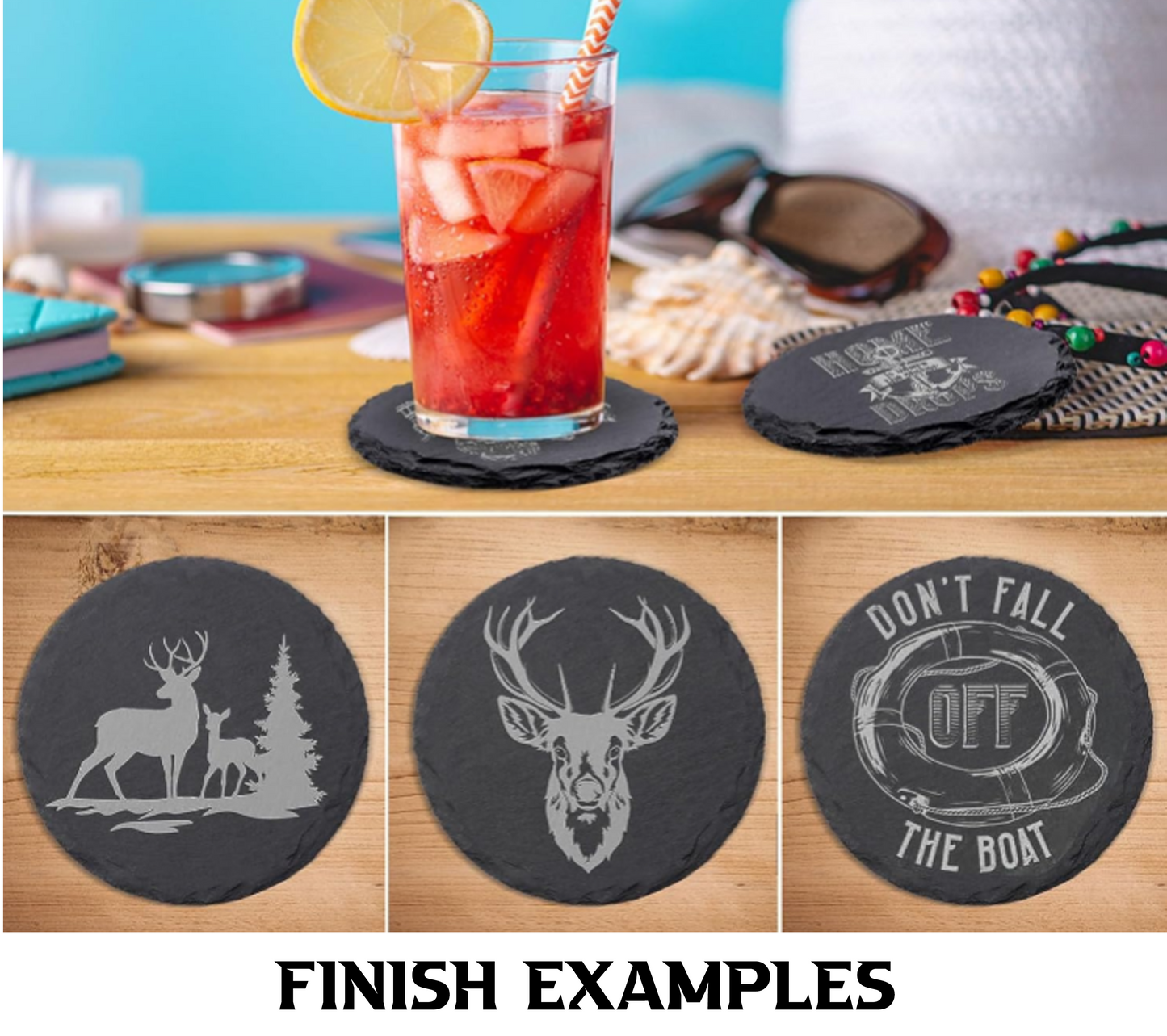 Star Of David Slate Coaster Anti Slip Legs Laser Engraved