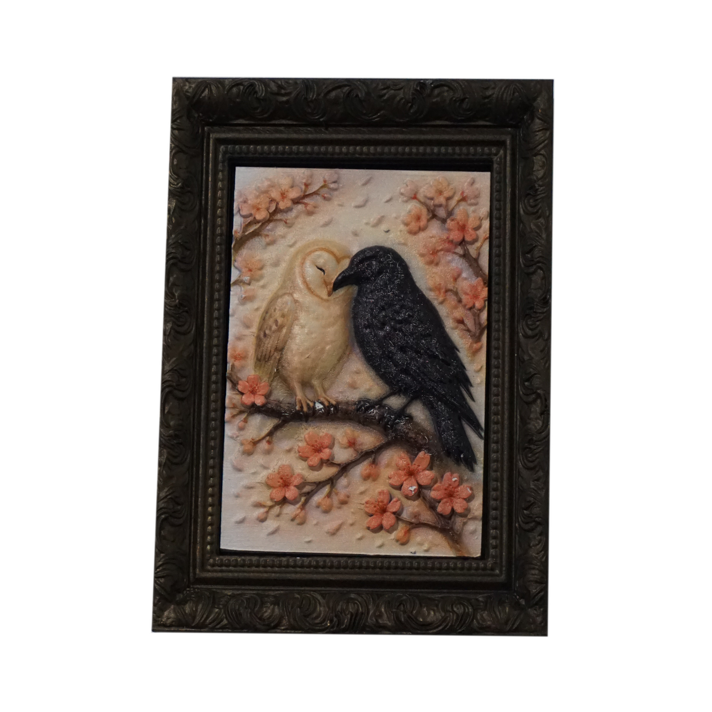 Feathers of Light and Darkness Relief Wall Art | Framed Bird Artwork | Gothic Friendship Decor | Dark Academia Wall Art | Custom Frame Color