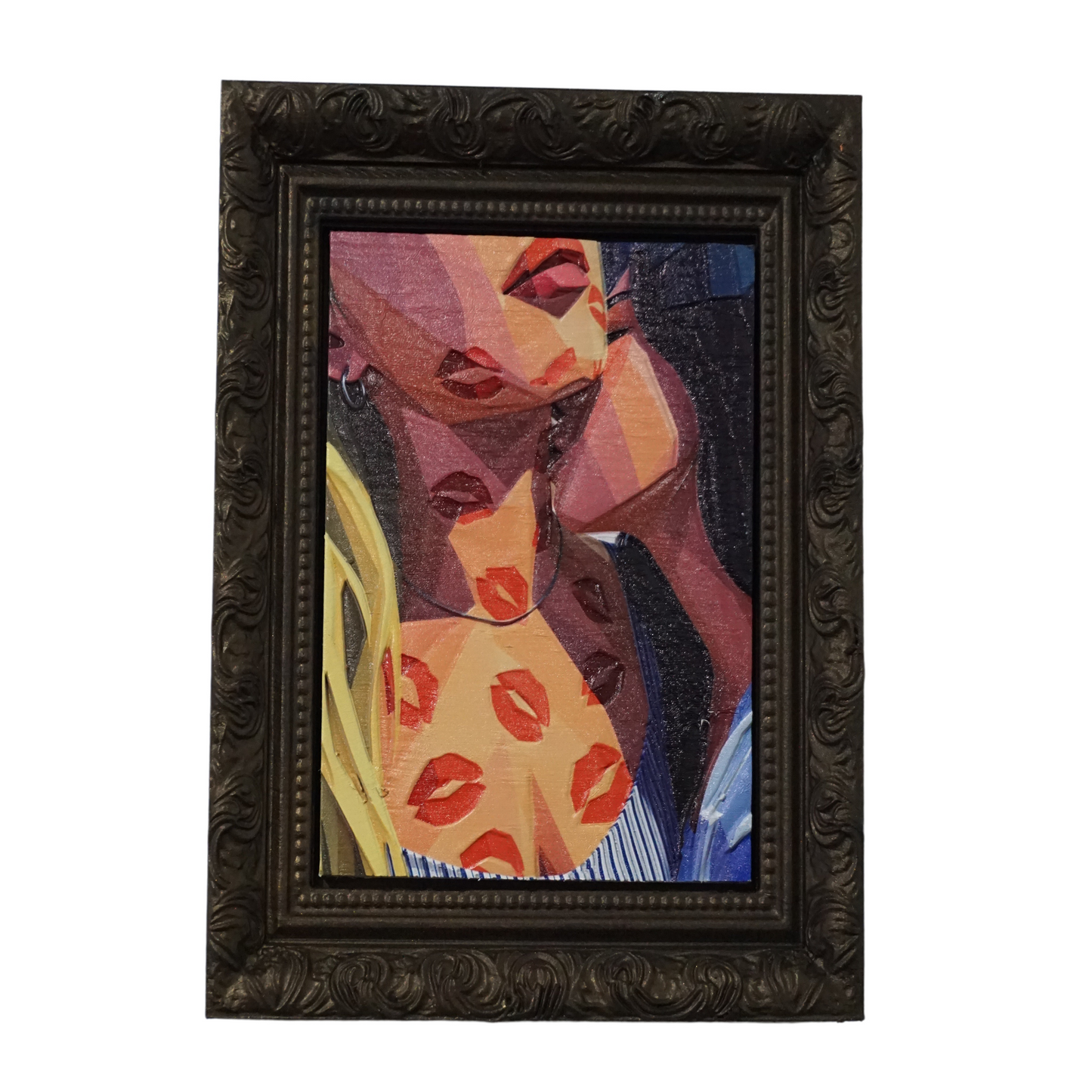 Two Women Kissing Relief Wall Art | Romantic Female Couple Artwork | Sapphic Love Framed Art | Classical Lovers Relief | Custom Frame Color (Copy)