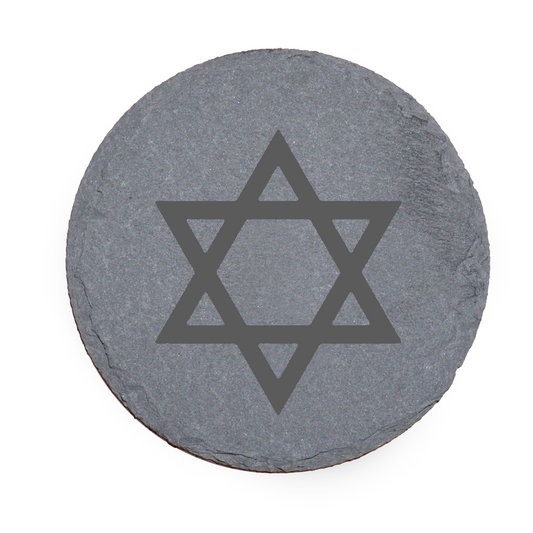 Star Of David Slate Coaster Anti Slip Legs Laser Engraved